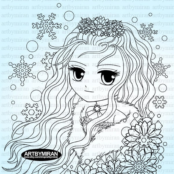 Christmas Digi Stamp, Princess of Snowflake(#16) Digital Stamp, Winter  Printable Line art for Card