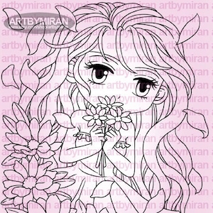 Digital Stamp Maisie 282, Coloring Page, Digi Stamp, Anime, Printable Line art for Card and Craft Supply image 1