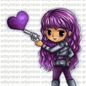 Valentine Digi Stamp-Love Shot, Pretty Girl Heart Digital Stamp, Printable Line art for Card and Craft Supply image 2