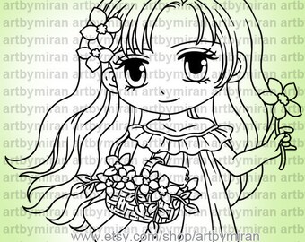 Digital Stamp - Kalina(#357), Digi Stamp,  Printable Line art for Card and Craft Supply, Spring, Birthday