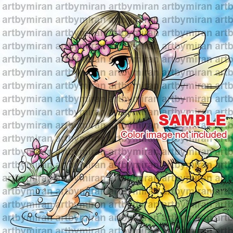 Fairy Digital Stamp Sierra 352, Digi Stamp, Printable Line art for Card and Craft Supply, Fantasy image 2