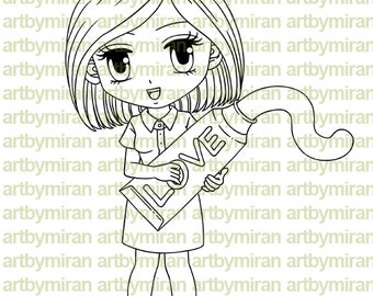 Digital Stamp - Nurse Nora(#160), Digi Stamp,  Printable Line art for Card and Craft Supply, Love, Valentine's