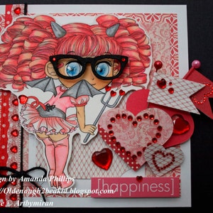 Digital Digi Stamp Cupids Little HelperCute Devil, Instant Download Coloring Page, Anime, kawaii Chibi, Line art for Craft Supplies image 3
