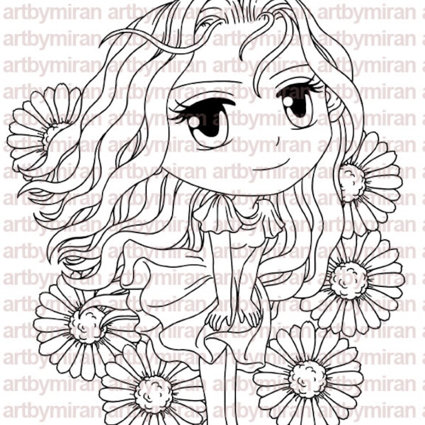 Delightful Daisy(#197) Digital Stamp - Digi Stamp, Anime, Coloring Page