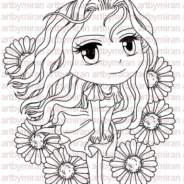 Delightful Daisy(#197) Digital Stamp - Digi Stamp, Anime, Coloring Page