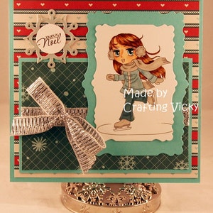 Christmas Digital Stamp Ice Skater Macy151, Winter Digi Stamp, Ice Skating, Printable Line art for Card and Craft, Instant Download image 5