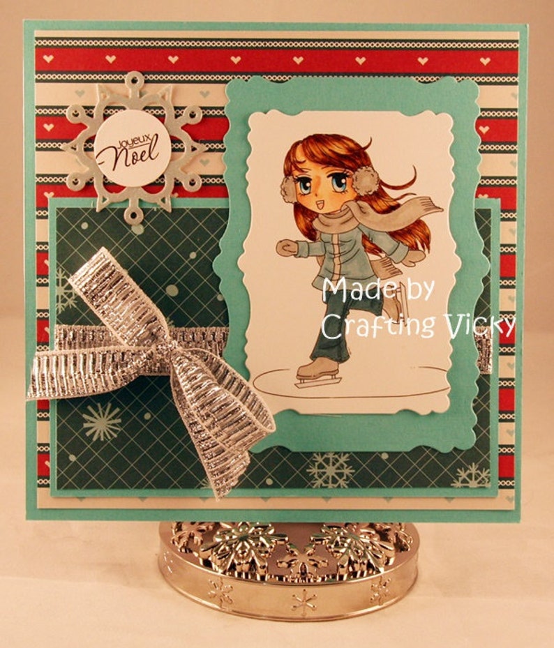 Christmas Digital Stamp Ice Skater Macy151, Winter Digi Stamp, Ice Skating, Printable Line art for Card and Craft, Instant Download image 5