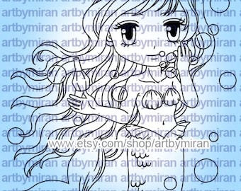 Digital Stamp - Marina (#190), Digi Stamps zum Ausdrucken, Printable Line Art für Karten und Bastelzubehör, Fantasy zum ausmalen