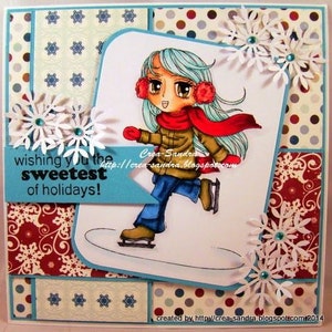 Christmas Digital Stamp Ice Skater Macy151, Winter Digi Stamp, Ice Skating, Printable Line art for Card and Craft, Instant Download image 3