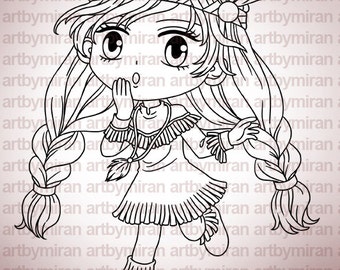 Digital Stamp - Little Indie (#248), Digi Stamp,  Printable Line art for Card and Craft Supply