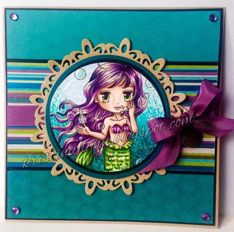 Mermaid Digital Stamp Marina190, Digi Stamp, Printable Line art for Card and Craft Supply, Fantasy, Coloring Page image 3