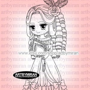Lindo sello digital de chica victoriana - Victoria (#89), sello digital de chica anime kawaii, chica chibi imprimible para hacer tarjetas para todas las ocasiones