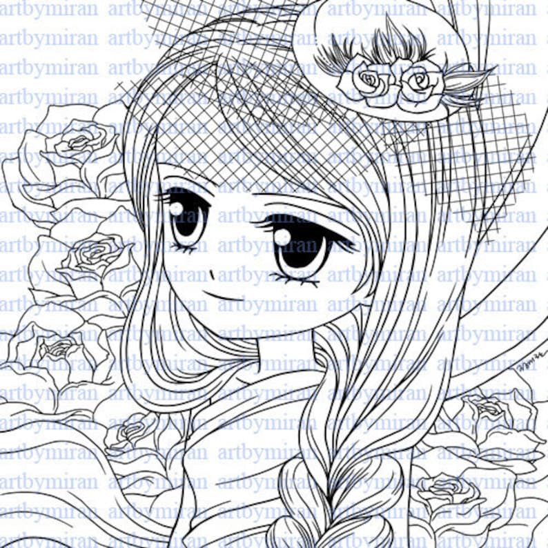 Digital Stamp-Rosie, Digi Stamp, Printable Line art for Card and Craft Supply image 1