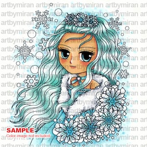 Christmas Digi Stamp, Princess of Snowflake16 Digital Stamp, Winter Printable Line art for Card image 2