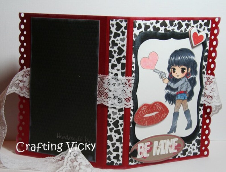 Valentine Digi Stamp-Love Shot, Pretty Girl Heart Digital Stamp, Printable Line art for Card and Craft Supply image 4
