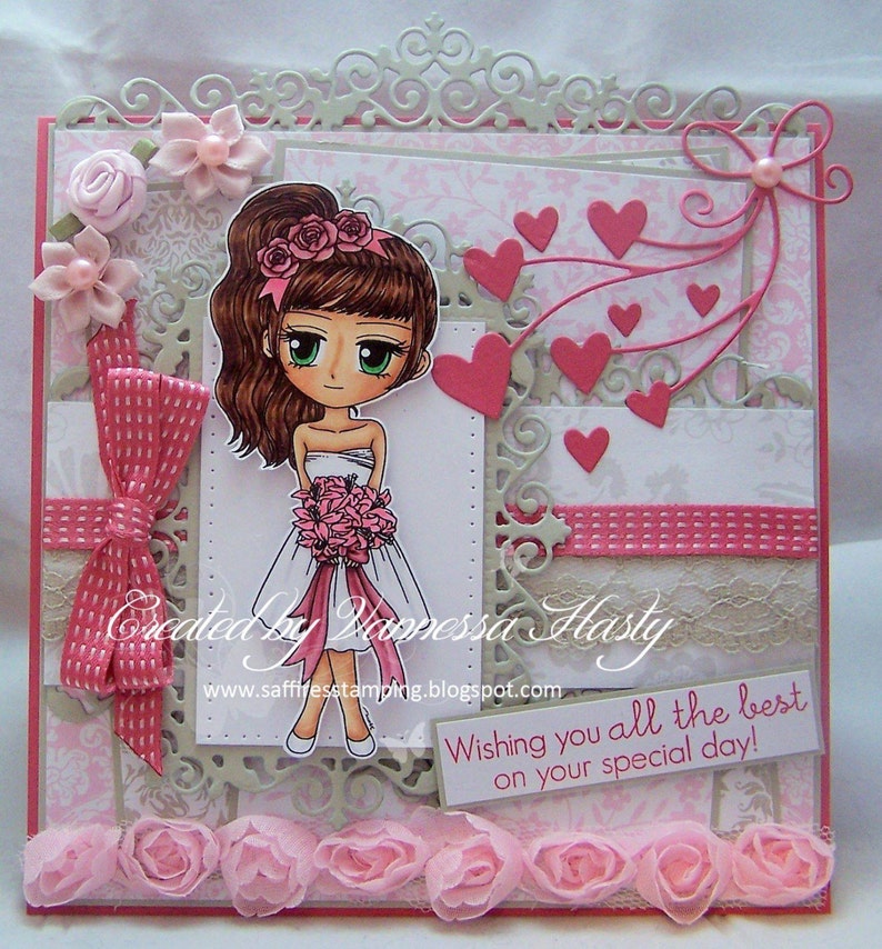 Digital Stamp-Flower Girl Vanessa85, Digi Stamp, Printable Line art for Card and Craft Supply image 4