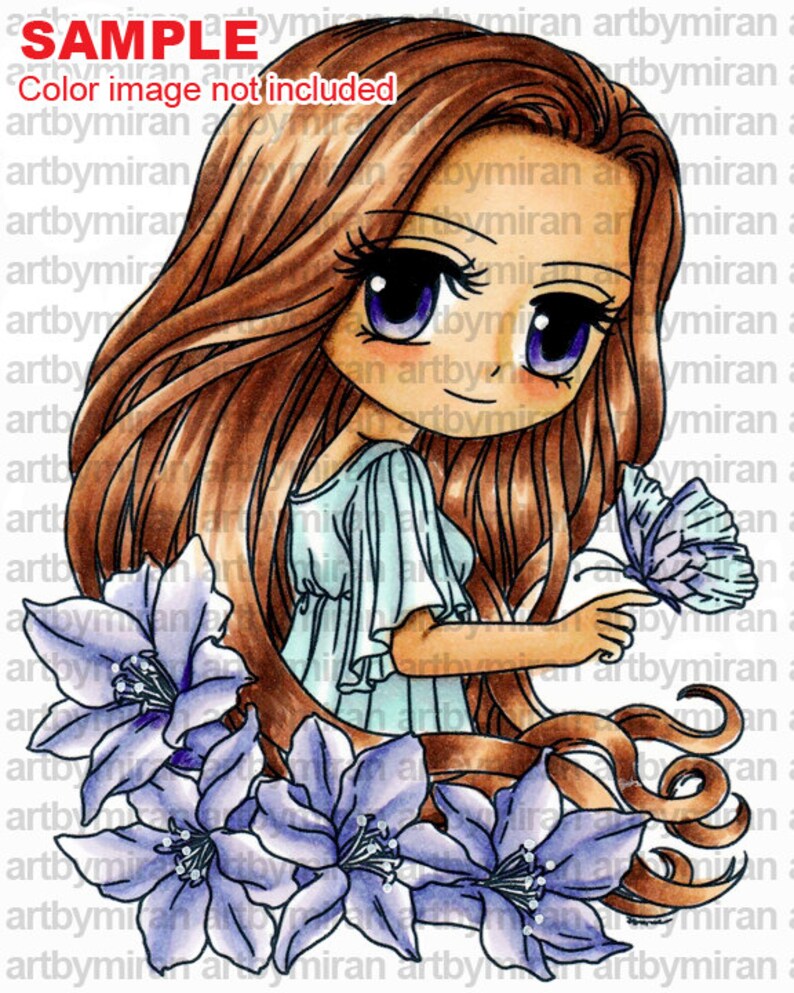 Digital Stamp Sophia 277, Digi Stamp, Coloring Page, Anime Printable Line art for Card and Craft Supply image 1