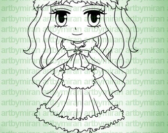 Christmas Digital Stamp - Eirwen(#260), Winter Digi stamp, Cute Girl, Anime, Printable, Instant Download