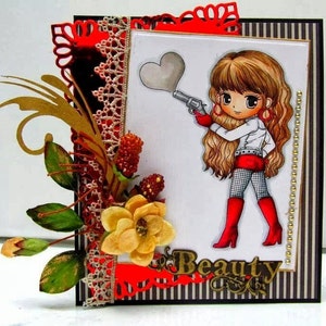 Valentine Digi Stamp-Love Shot, Pretty Girl Heart Digital Stamp, Printable Line art for Card and Craft Supply image 5