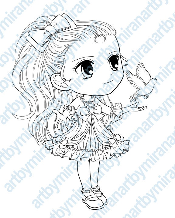 Digital Digi Stamps Big Eye Doll Coloring Page Girl With Etsy