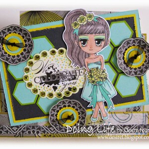 Digital Stamp-Flower Girl Vanessa85, Digi Stamp, Printable Line art for Card and Craft Supply image 3