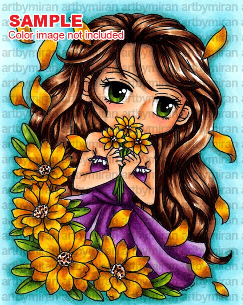 Digital Stamp Maisie 282, Coloring Page, Digi Stamp, Anime, Printable Line art for Card and Craft Supply image 2