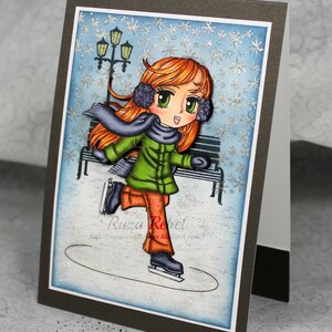 Christmas Digital Stamp Ice Skater Macy151, Winter Digi Stamp, Ice Skating, Printable Line art for Card and Craft, Instant Download image 4