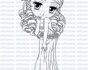 Digital Stamp-Bashful Belinda(#58), Digi Stamp,  Printable Line art for Card and Craft Supply