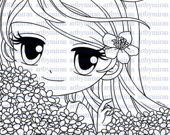 Digital Stamp-Florina(#84), Digi Stamp,  Printable Line art for Card and Craft Supply, Birthday, Spring, Thank you