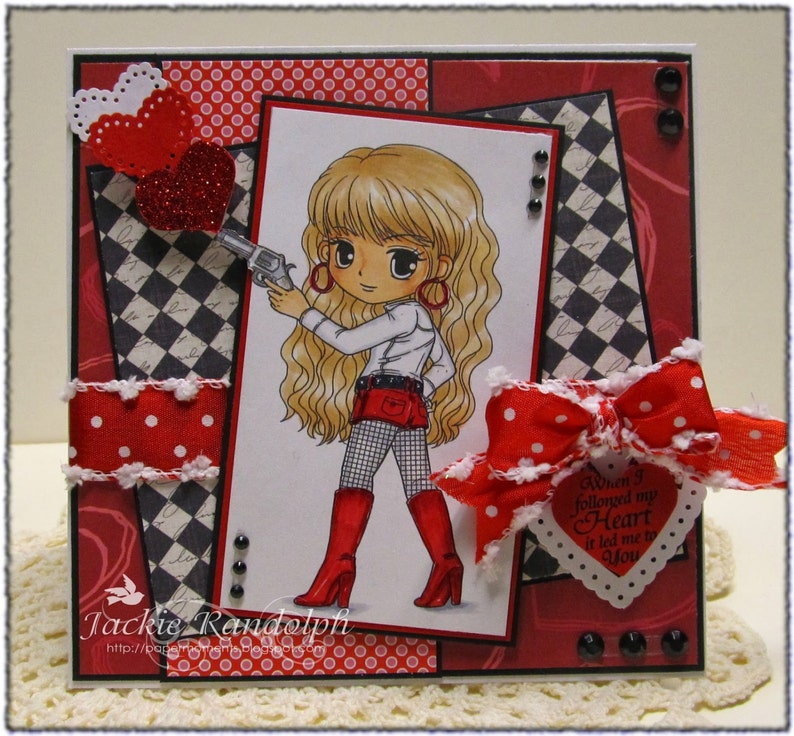 Valentine Digi Stamp-Love Shot, Pretty Girl Heart Digital Stamp, Printable Line art for Card and Craft Supply image 3