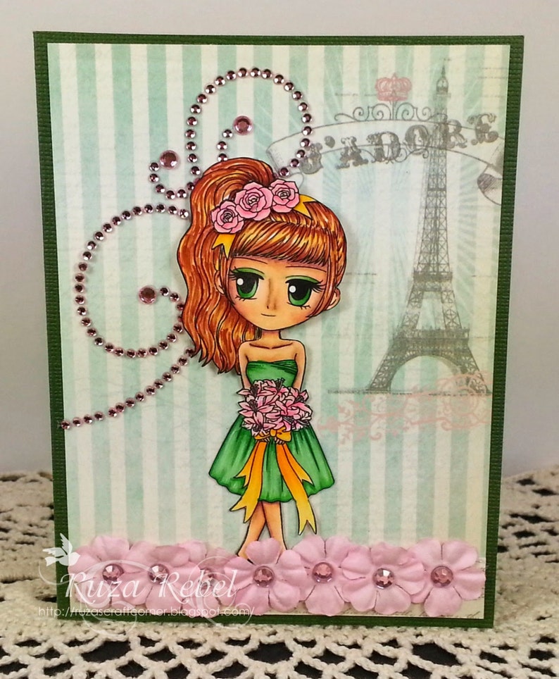 Digital Stamp-Flower Girl Vanessa85, Digi Stamp, Printable Line art for Card and Craft Supply image 2