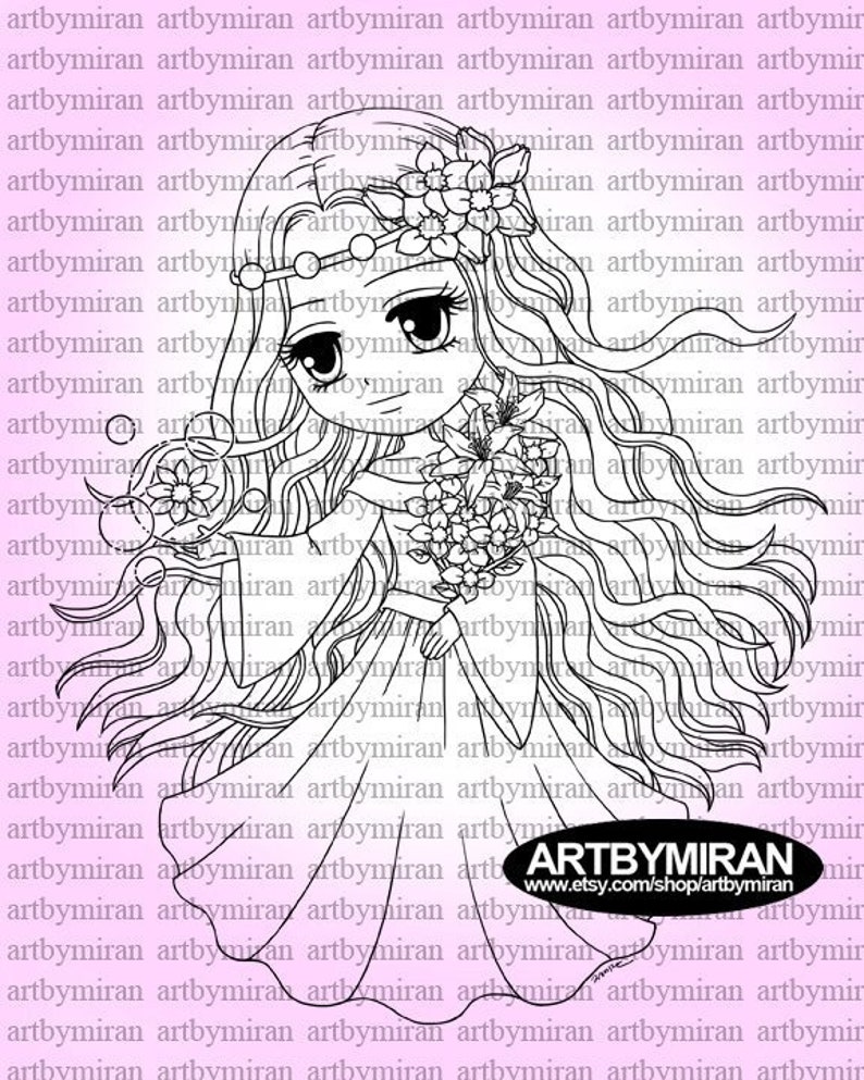 Digital Stamp-Blossom Breeze69, Digi Stamp, Printable Line art for Card and Craft Supply, Fantasy imagem 1