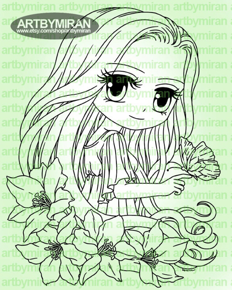 Digital Stamp Sophia 277, Digi Stamp, Coloring Page, Anime Printable Line art for Card and Craft Supply image 2