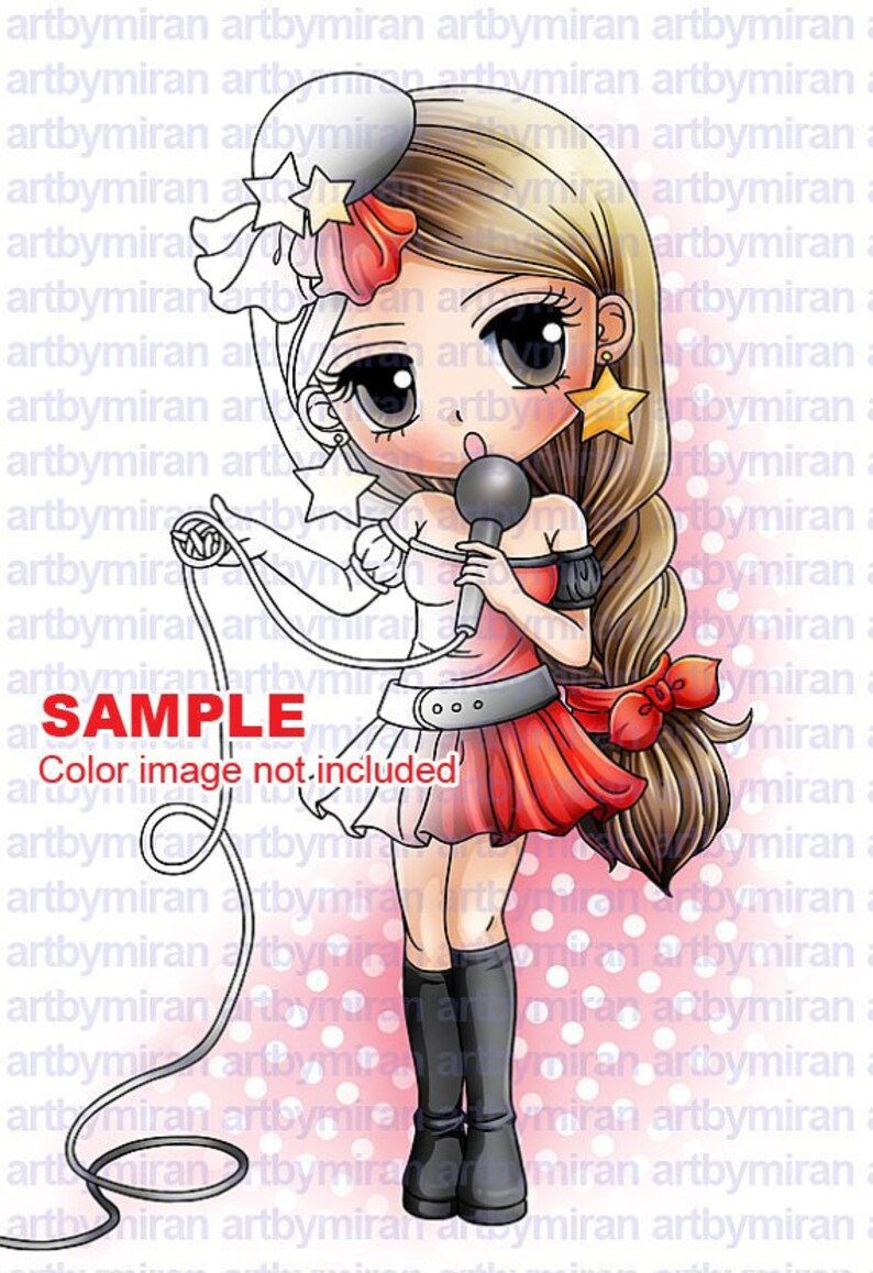 Digital Stamp-Pop Star Suzy119, Digi Stamp, Printable Line art for Card and Craft Supply image 2