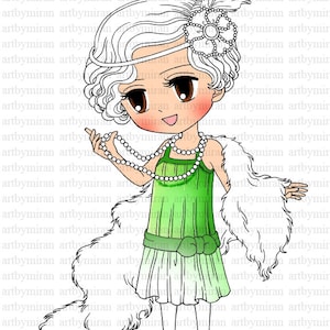 Digital Stamp Brittany 1920's Flapper17, Digi Stamp, Printable Line art for Card and Craft Supply image 1