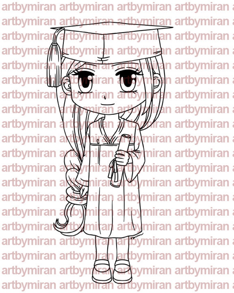 Graduation Digital Stamp Graduating Kim199, Digi Stamp, Printable Line art for Card and Craft Supply image 1