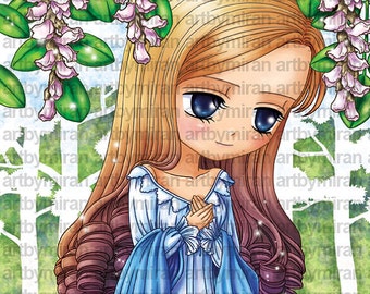 Digital Stamps-Missing you(#34), Coloring Page, Digi stamp, Big Eye Doll Coloring Page, Instant Download Line Art for Card, Anime