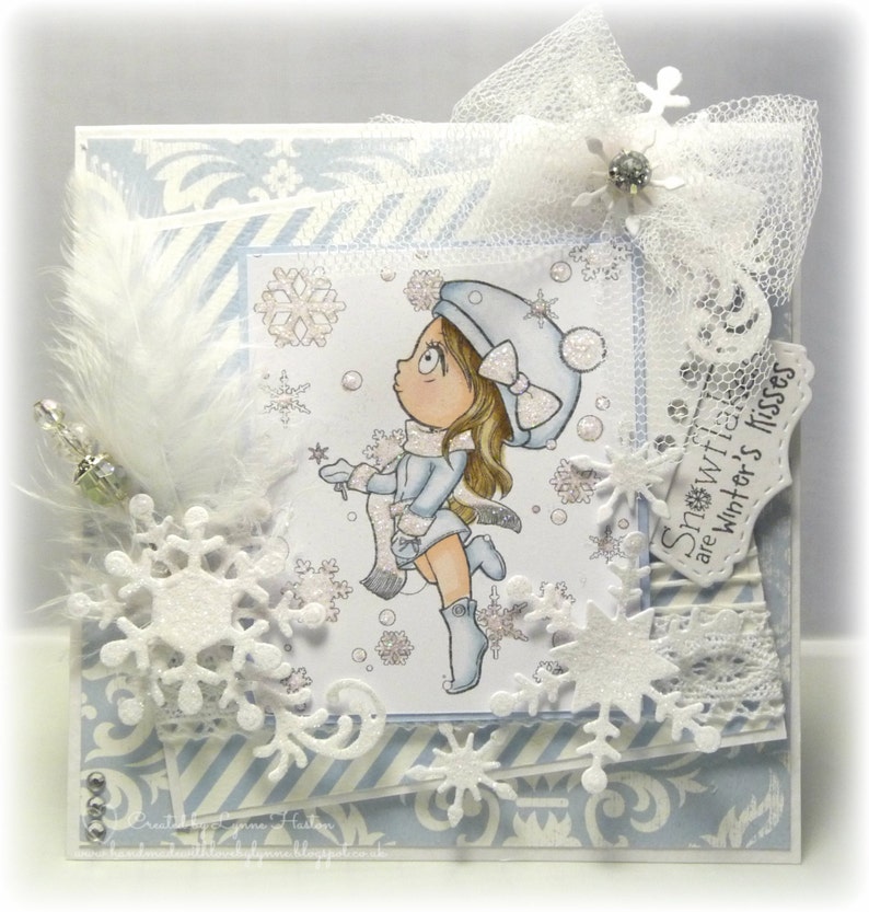 Christmas Digital Stamp, Winter Digi Stamp, Snowflake and girl illustration, Xmas digi stamp, instant download, anime image 3