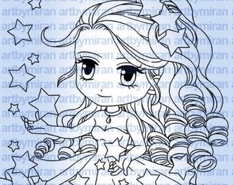 Birthday Digital Stamp - Danica (#298), Cute Anime Girl Digi Stamp, Coloring Page for Adult & Kids, Printable Line art for Cardmaking