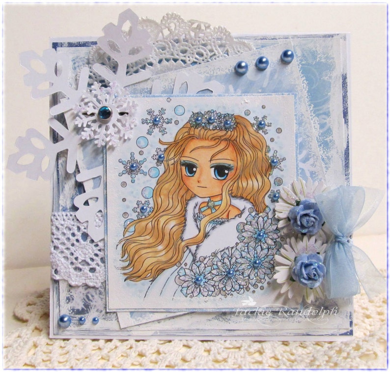 Christmas Digi Stamp, Princess of Snowflake16 Digital Stamp, Winter Printable Line art for Card image 3