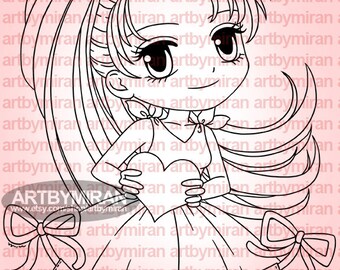 Digital Stamp - Lovely Lila (#285), Digi Stamp, Anime  Printable Line art for Card and Craft Supply, Love, Valentine's
