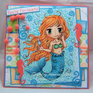 Mermaid Digital Stamp Marina190, Digi Stamp, Printable Line art for Card and Craft Supply, Fantasy, Coloring Page image 4