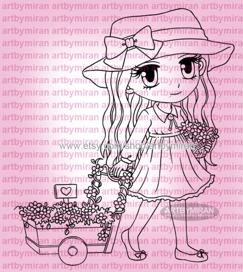 Digital Stamp Springtime Shavannah338, Digi Stamp, Printable Line art for Card and Craft Supply image 1