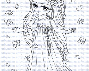 Digital Stamp-Ceridwen(#50), Digi Stamp,  Printable Line art for Card and Craft Supply, Art by Mi Ran Jung, Fantasy