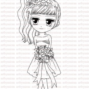 Digital Stamp-Flower Girl Vanessa85, Digi Stamp, Printable Line art for Card and Craft Supply image 1