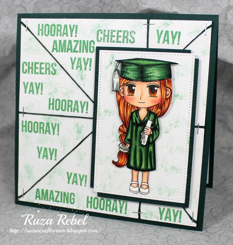 Graduation Digital Stamp Graduating Kim199, Digi Stamp, Printable Line art for Card and Craft Supply image 3