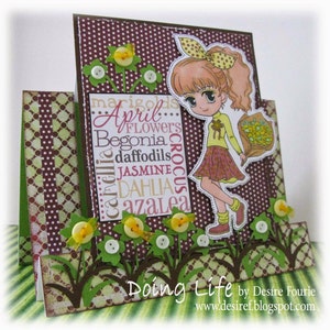 Digi Stamp-Isabel's Bouquet, Pretty Girl Big eyed girl Digital Stamp, Art by Mi Ran Jung, Birthday, Thank you image 4