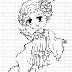 Digital Stamp Brittany 1920's Flapper17, Digi Stamp, Printable Line art for Card and Craft Supply image 2