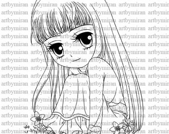 Digital Stamp-Spring Blushes, Digi Stamp, Anime  Printable Line art for Card and Craft Supply, Birthday, Spring, Thank you