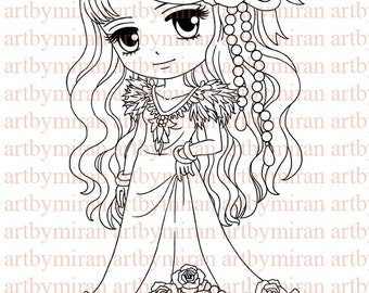 Digital Stamp-Pretty Molly(#110), Digi Stamp,  Printable Line art for Card and Craft Supply